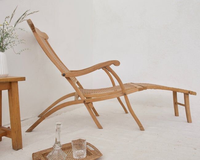Chaise longue bois et cannage