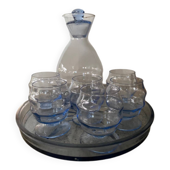Art deco decanter and tray glass set