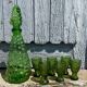 Liqueur service coloured glass empoli, vintage green carafe
