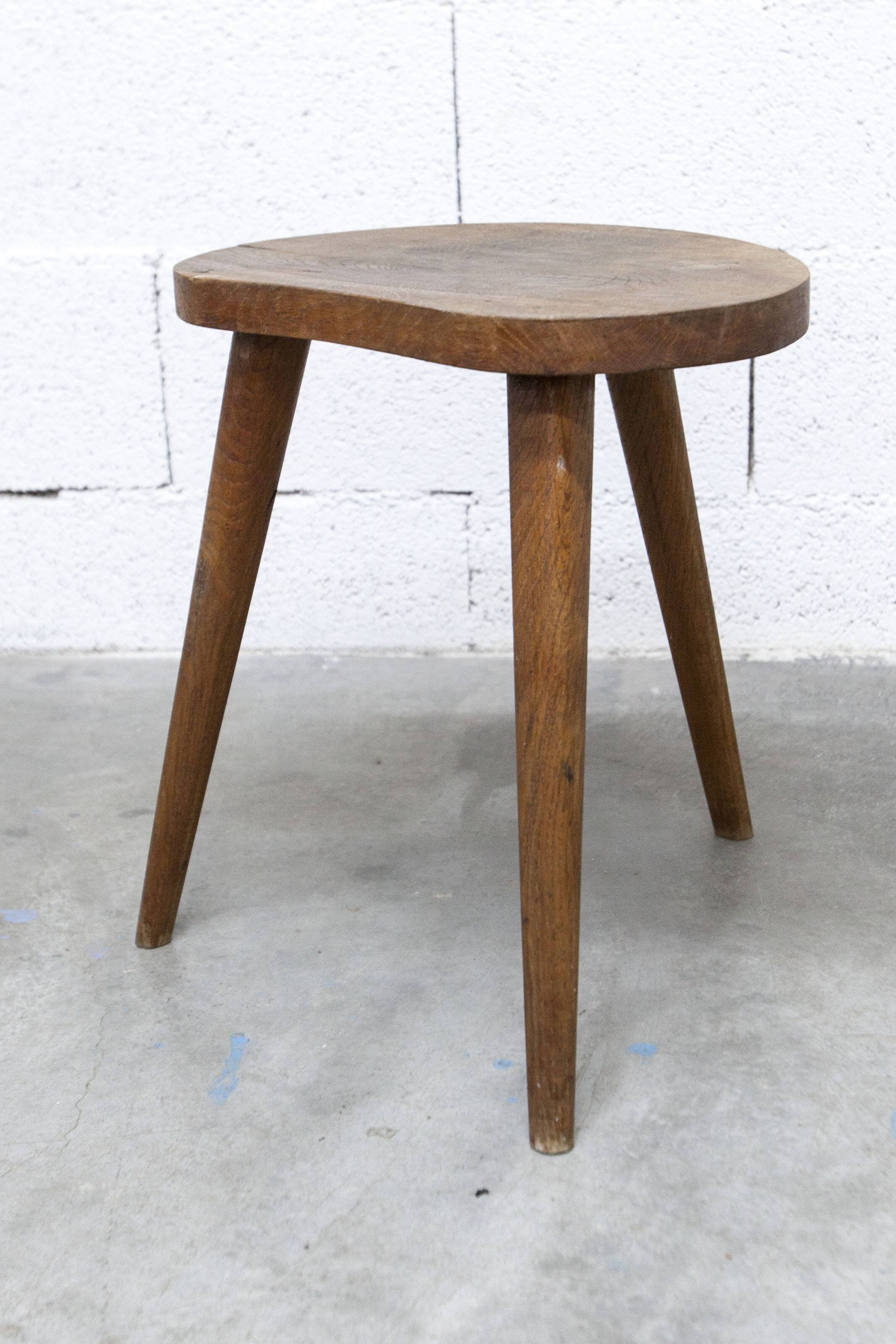 Tabouret tripode 1960 artisanal h43cm
