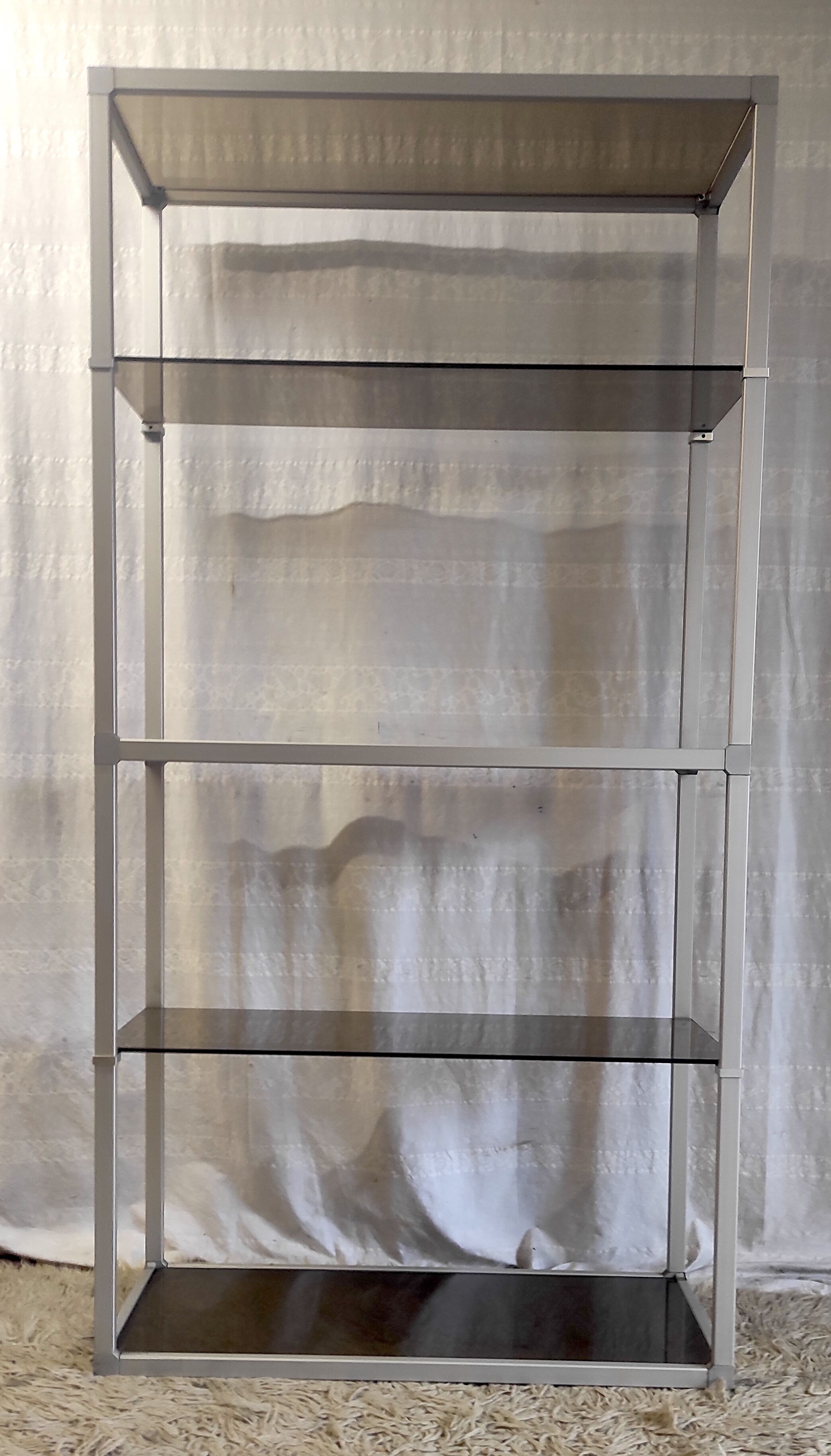 Design shelf in aluminum and smoked glass 70s/80s