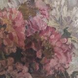Vintage French oil painting of chrysanthemums