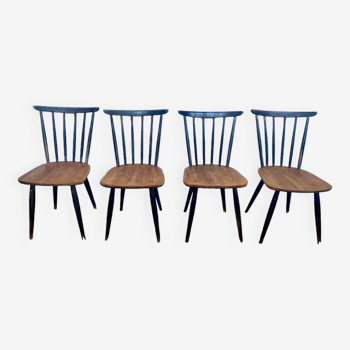 Series Set of 4 Fanett Tapiovaara chairs in two-tone wood