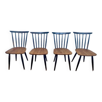 Series Set of 4 Fanett Tapiovaara chairs in two-tone wood