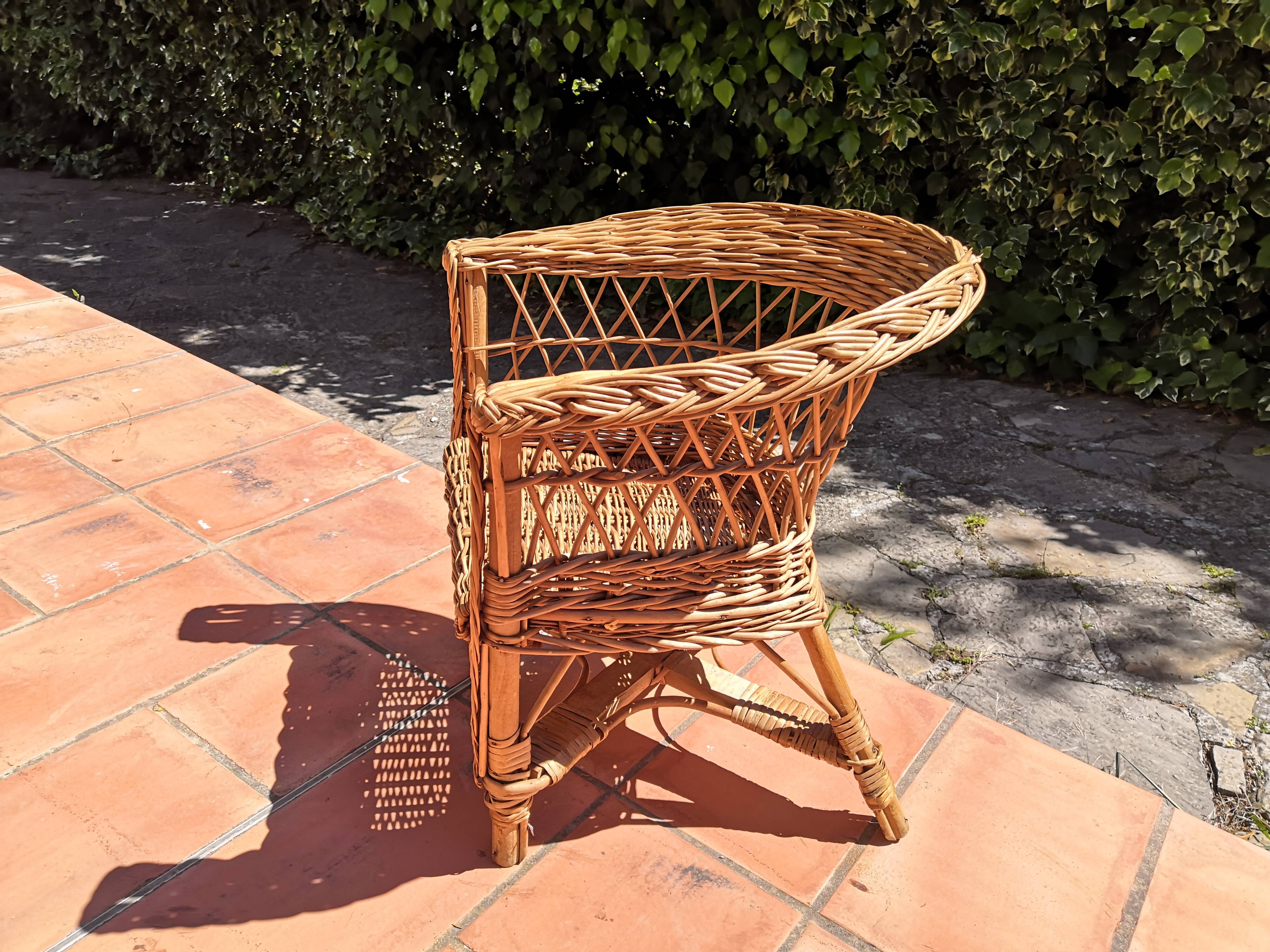 Vintage rattan children's armchair 1960