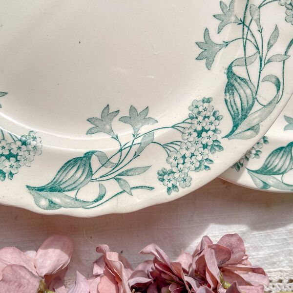 Lot de 6 Assiettes Plates Anciennes Terre de Fer ''Lilas'' – Longchamp XIXe –