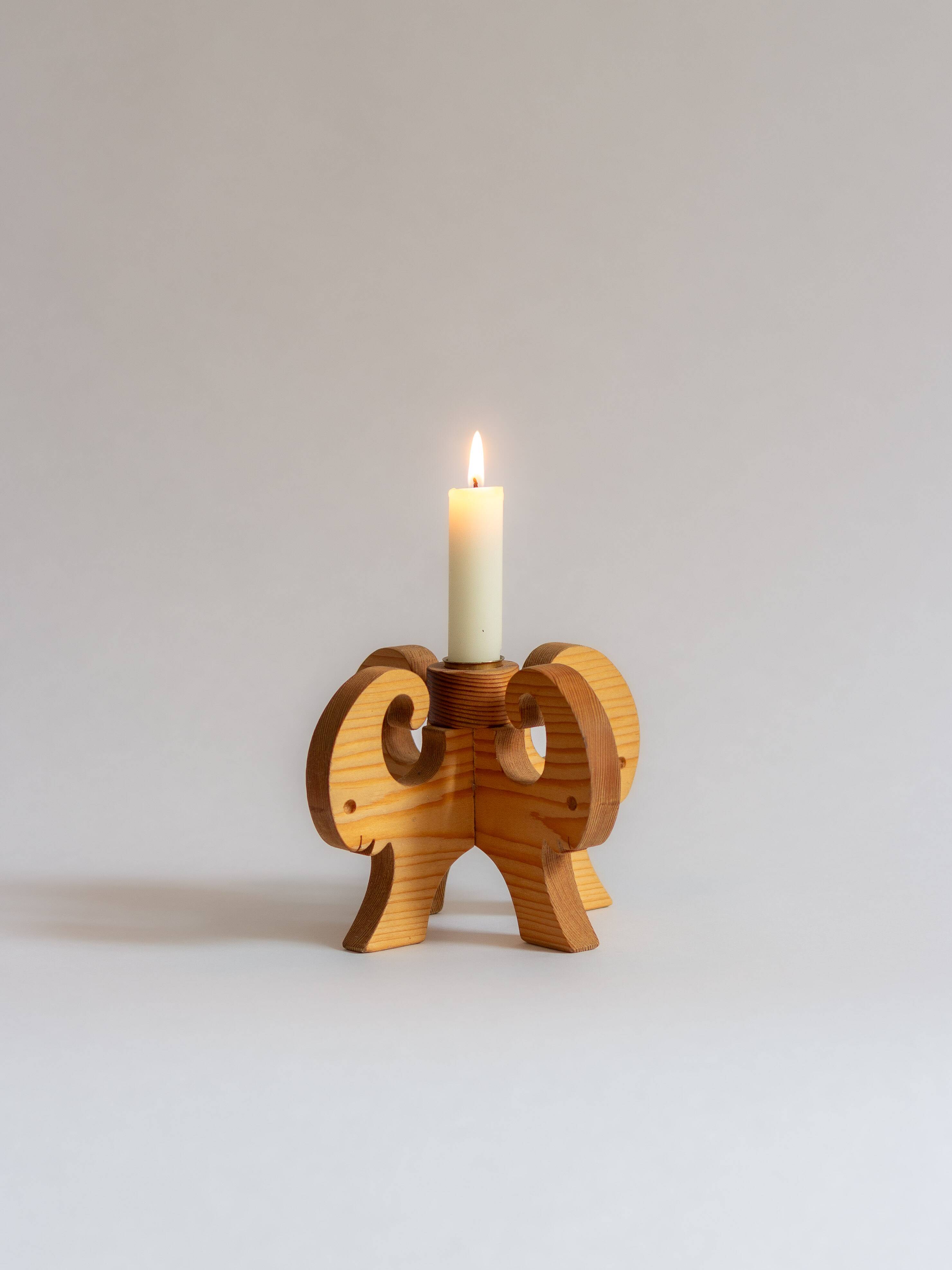 Wooden Christmas candle holder with four goat heads, Sweden, 1970s