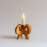 Wooden Christmas candle holder with four goat heads, Sweden, 1970s