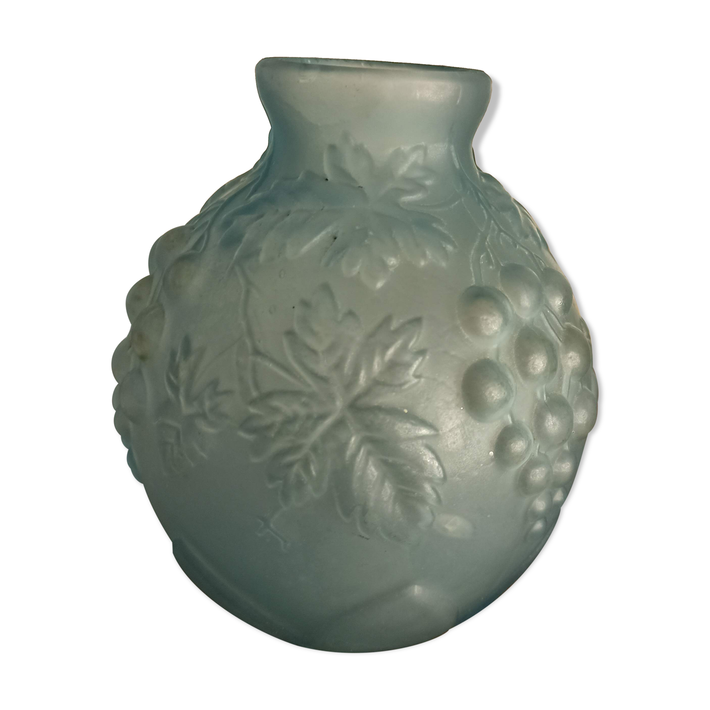 Art deco ball vase in opaque blue molded glass