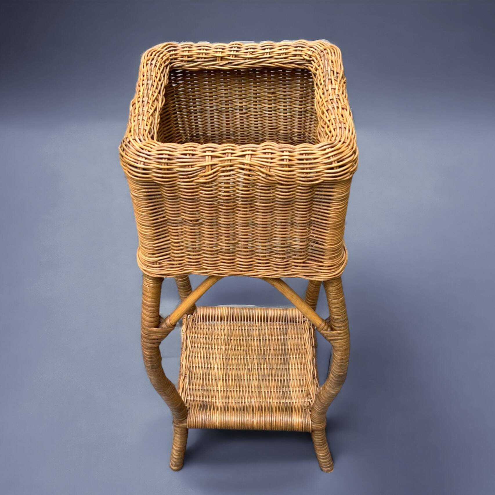 Vintage wicker and bamboo plant holder