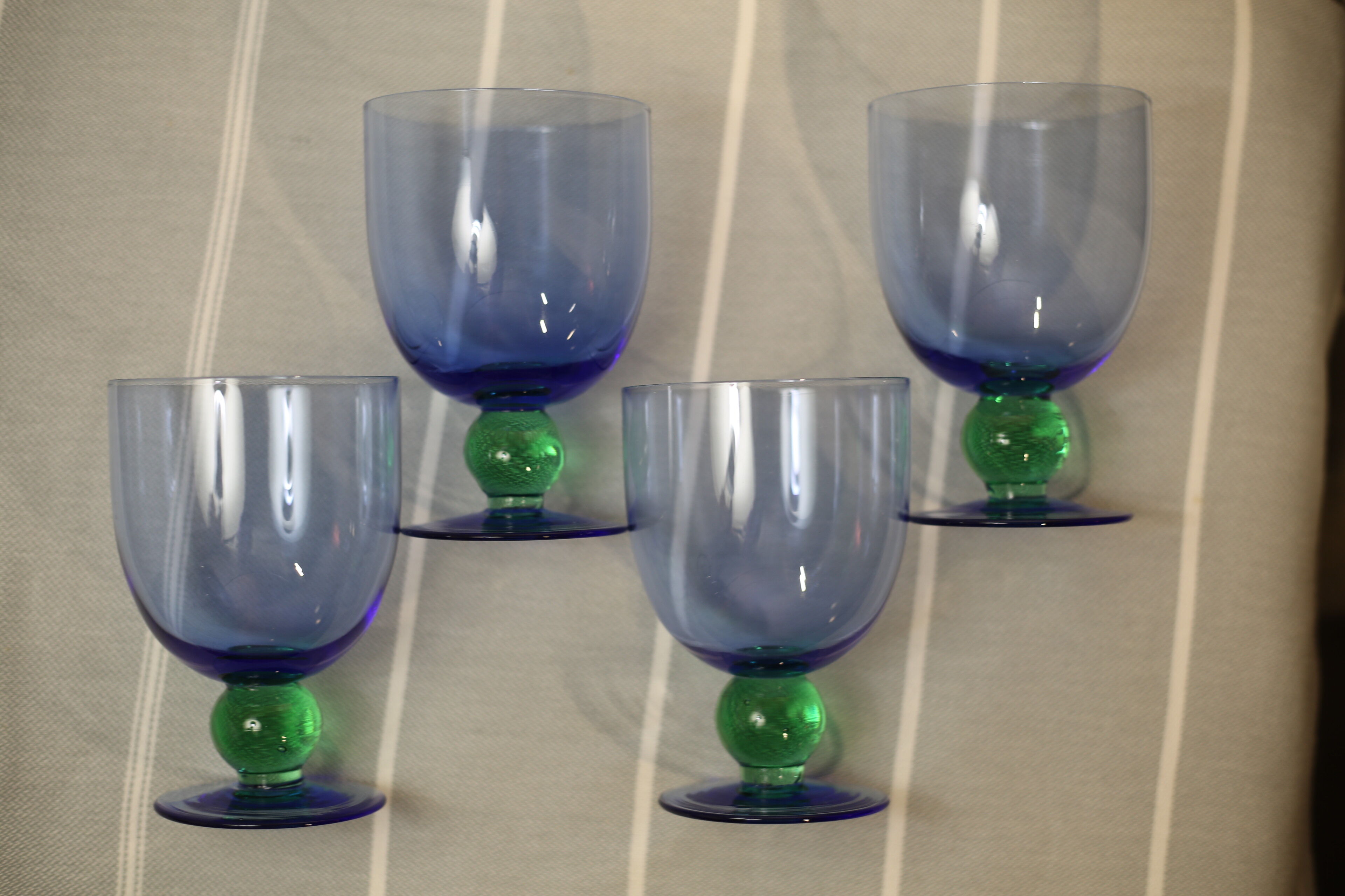 Fine vintage blue and green foot glasses