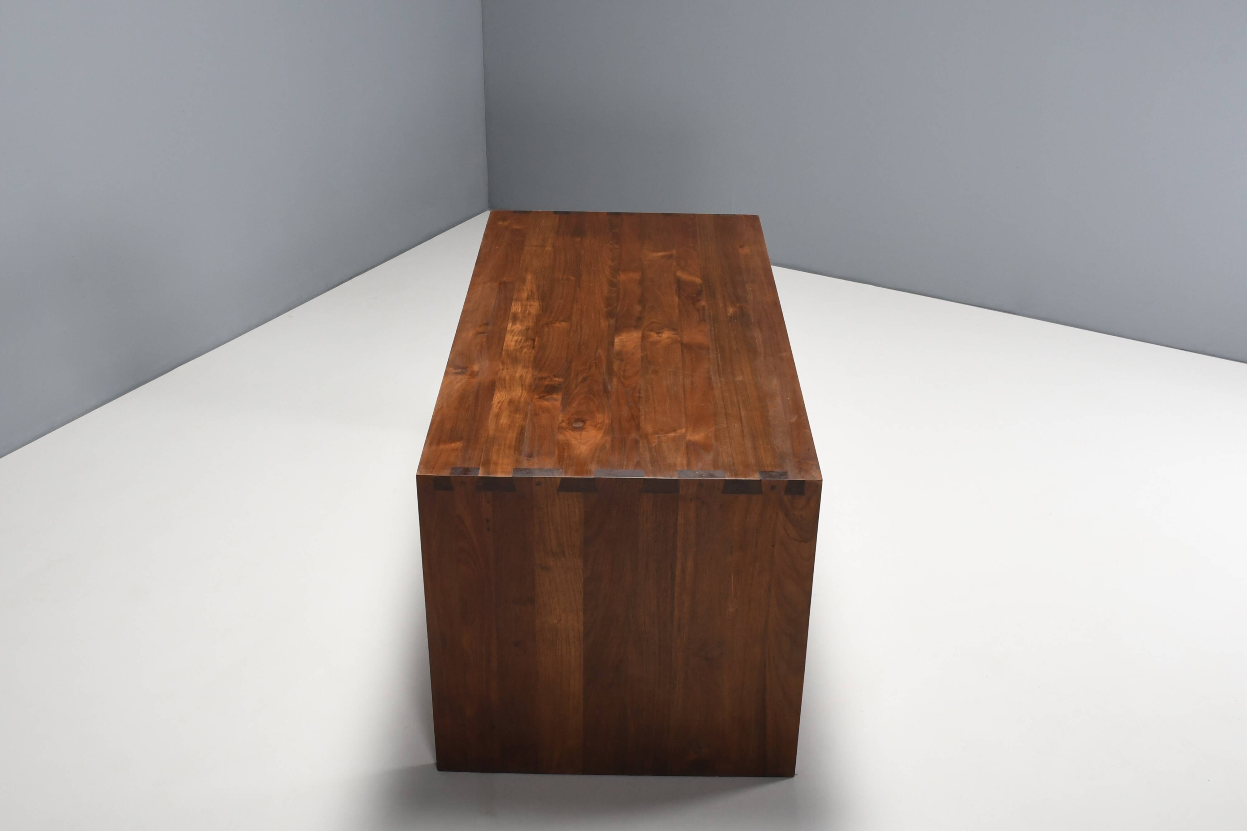 Rustic Solid Teak Desk / Table, France 1960s