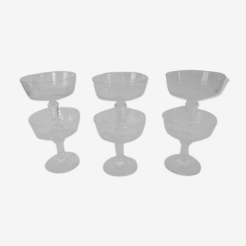 6 old crystal fluted champagne glasses early 20th century