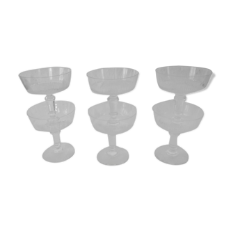 Set de 6 coupes champagne anciennes cristal cannelées début 20ème
