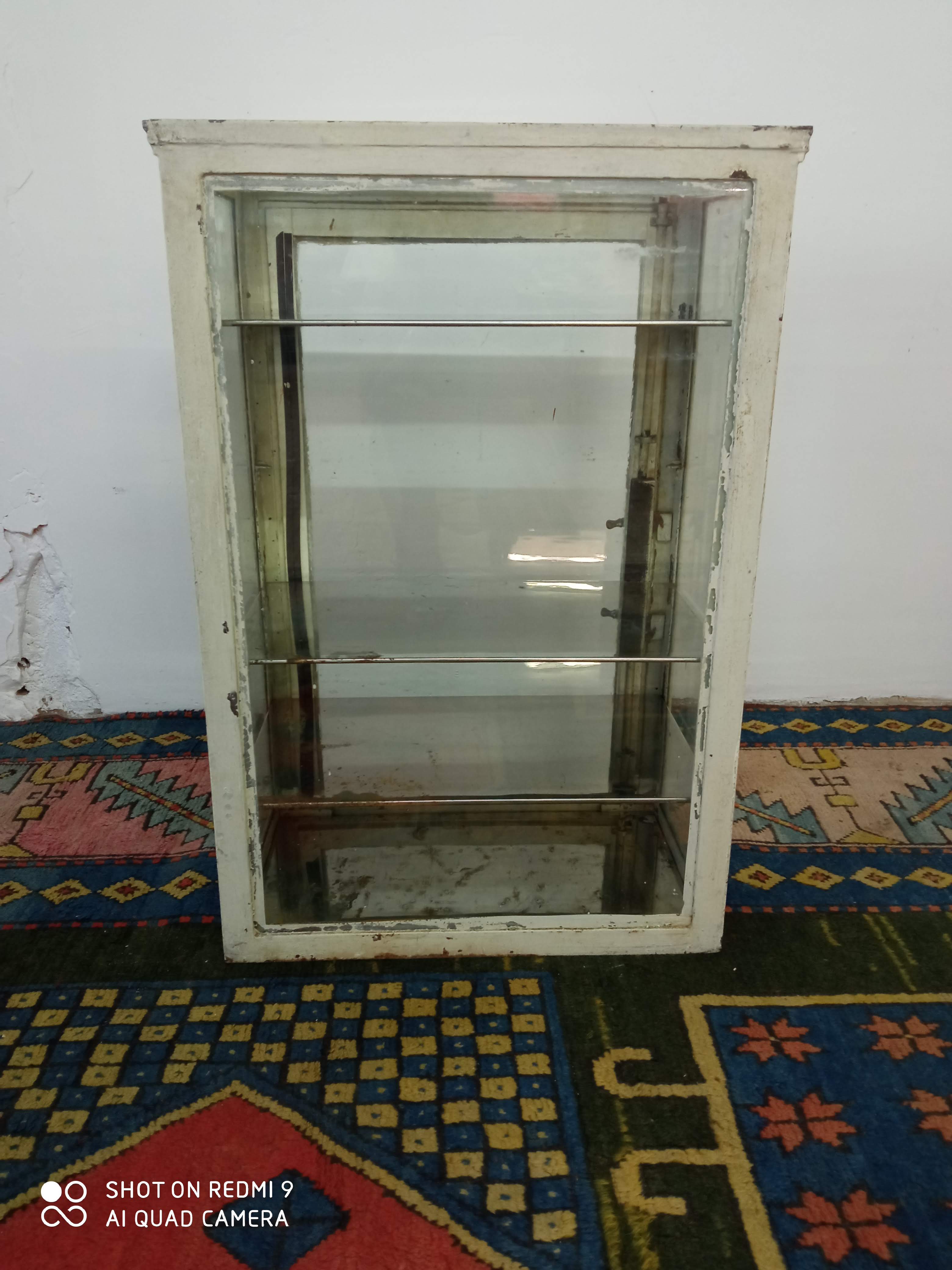 Ancient medical showcase in metal