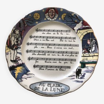 Assiette Au Clair de la Lune Vintage des années 30 fayenceries de Sarreguemines