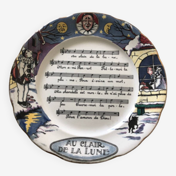 Vintage Au Clair de la Lune Plate from the 1930s Sarreguemines fayenceries