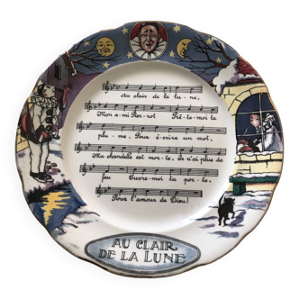 Vintage Au Clair de la Lune Plate from the 1930s Sarreguemines fayenceries