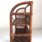 Wall shelf in wood, cannage and rattan from the 60s