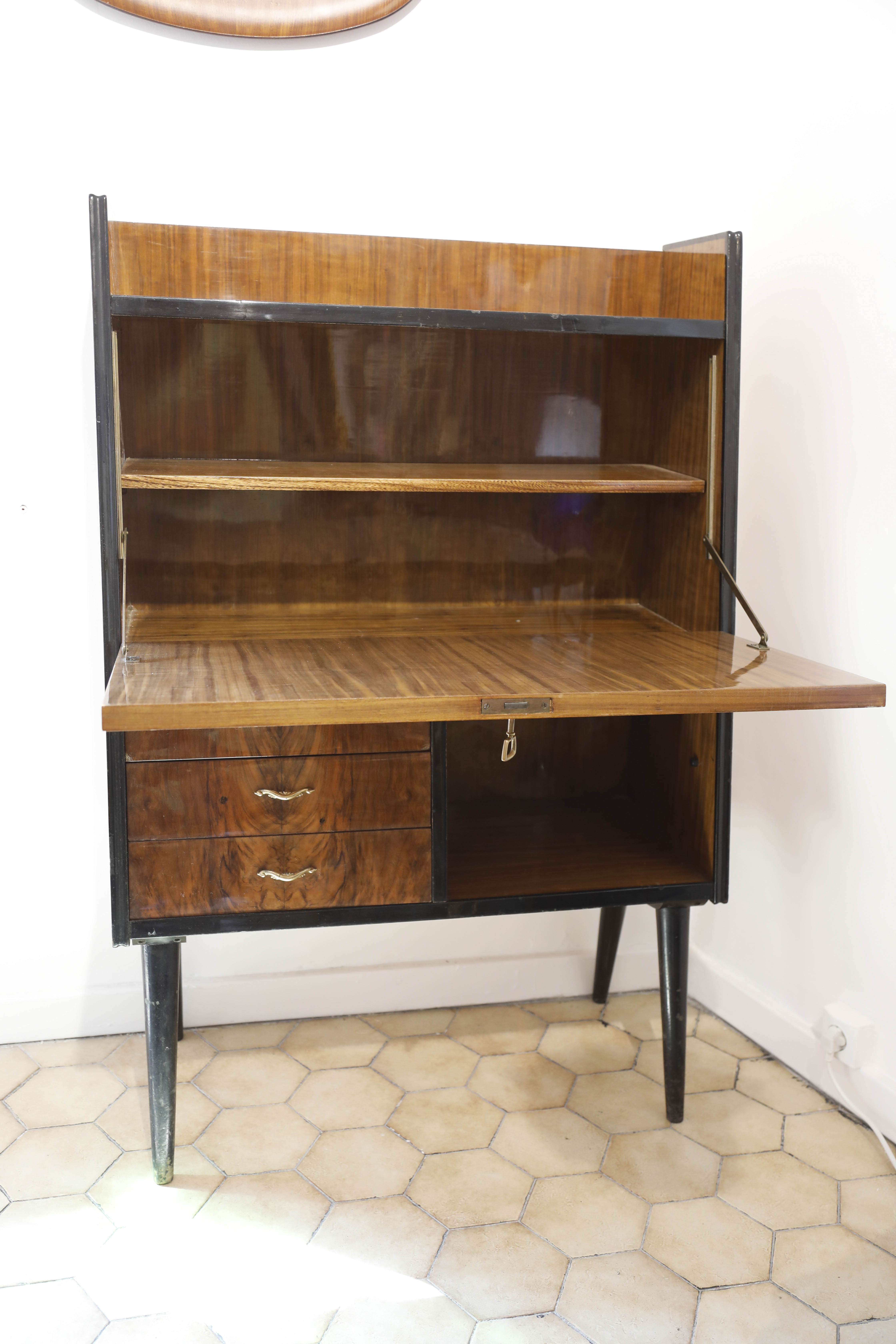 Bahut secretary wood laqué 70s