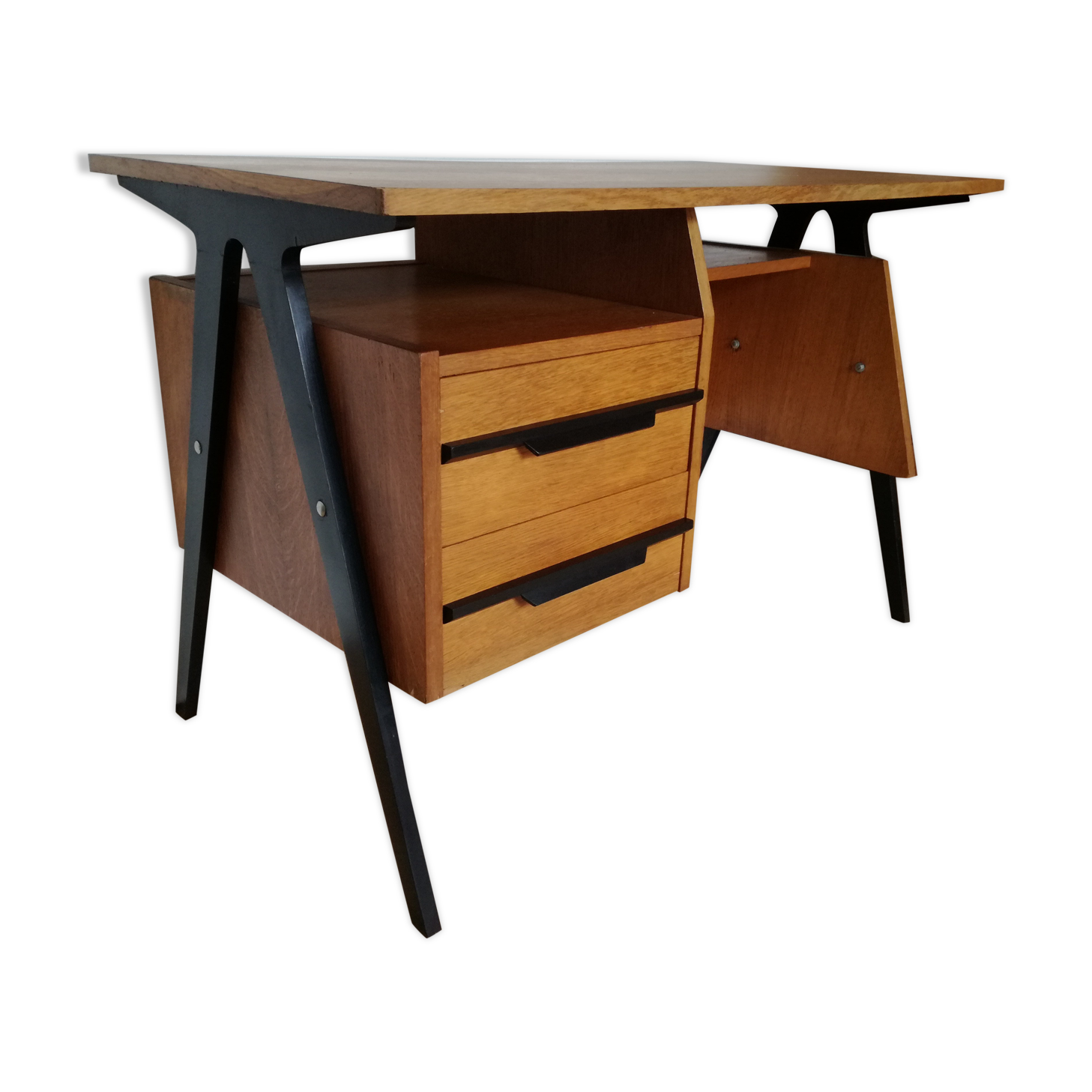 60s design desk with compass feet