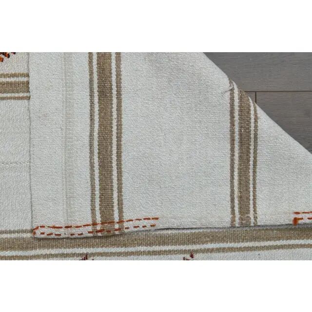 White Brown Antique Handmade Wool Kilim Rug 190x251
