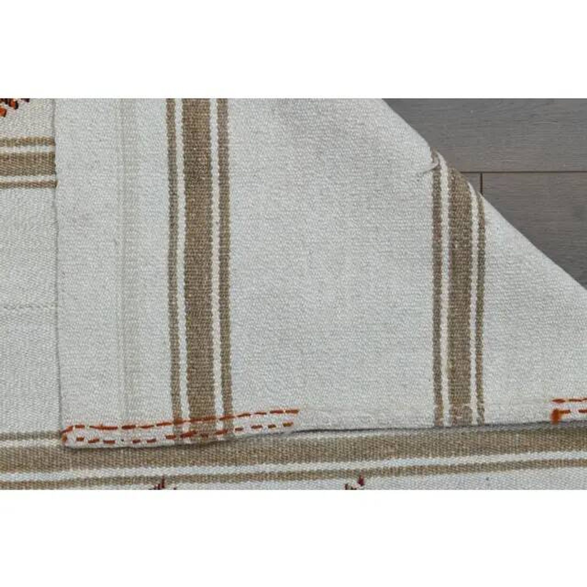 White Brown Antique Handmade Wool Kilim Rug 190x251