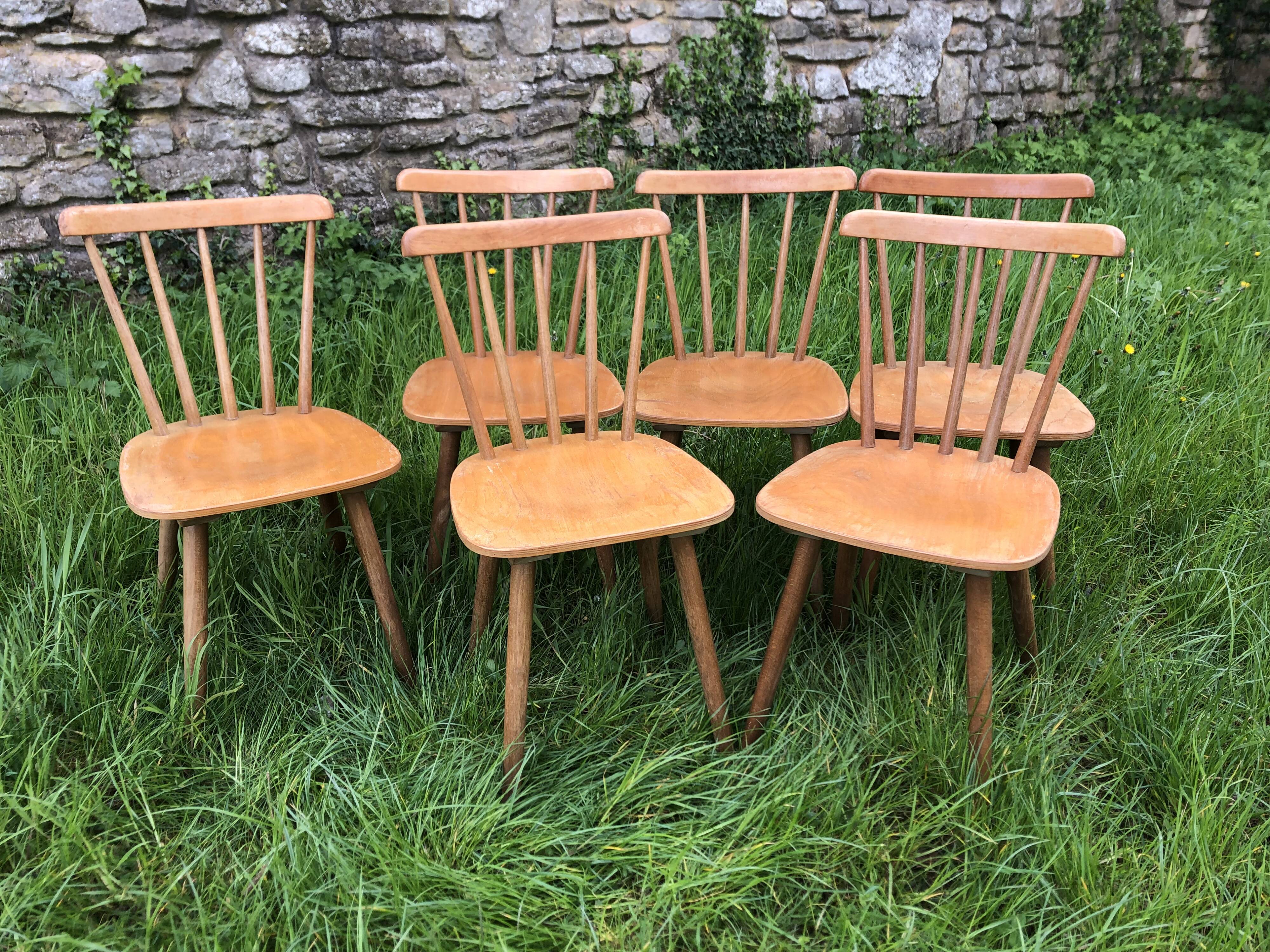 Chaises de bistrot rustique vintage Années 60
