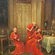 Signed Antique French Oil Painting – Cardinals in Luxurious Setting, 19th C