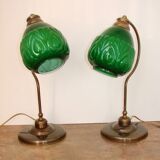 A pair of modern 1980s table lamps, brass and glass, E27, height 48 cm
