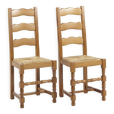 2 beech chairs and straw seat