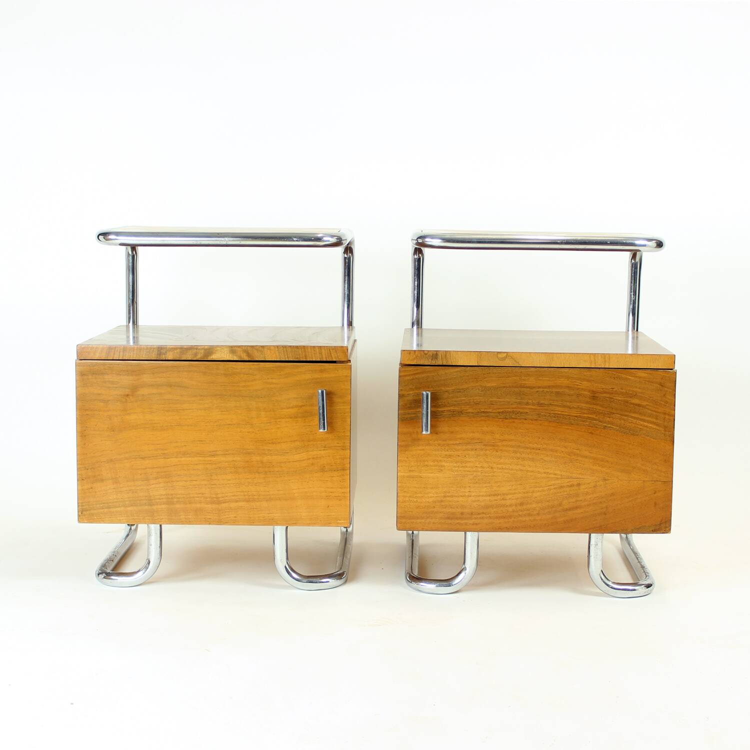 Set Of 2 Bedside Tables In Chrome & Walnut, Vichr & Spol, Czechoslovakia 19