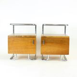 Set Of 2 Bedside Tables In Chrome & Walnut, Vichr & Spol, Czechoslovakia 19