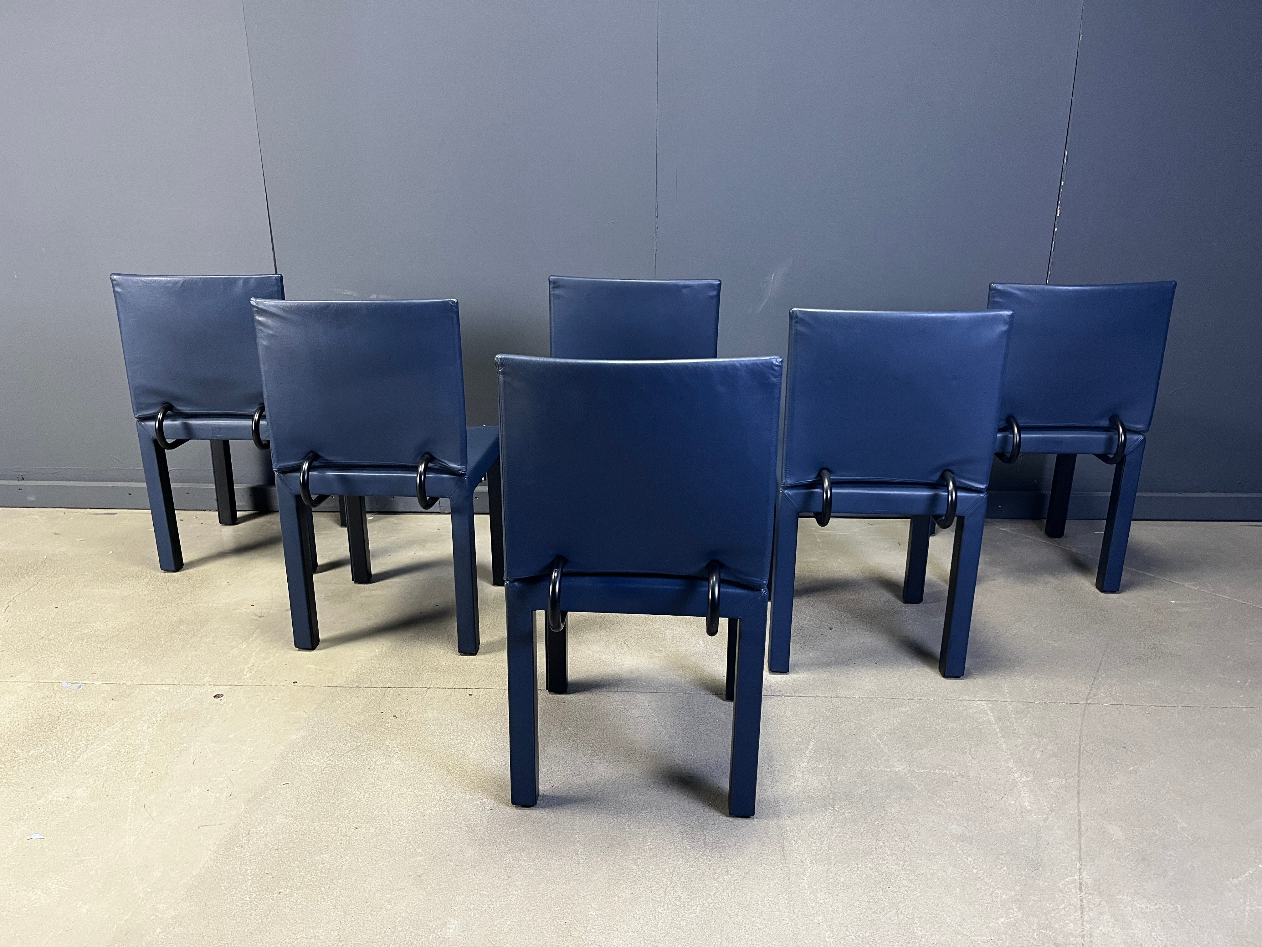 Set of 6 blue Arcadia dining chairs by Paolo Piva for B&B Italia, 1980s