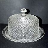 Vintage cheese bell in pressed glass molded DIAMOND 16cm