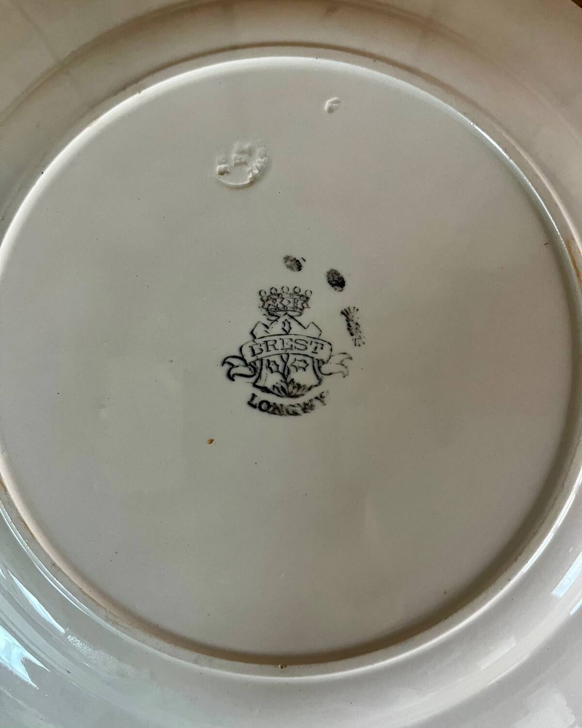 Large round iron earth dish Longwy Brest