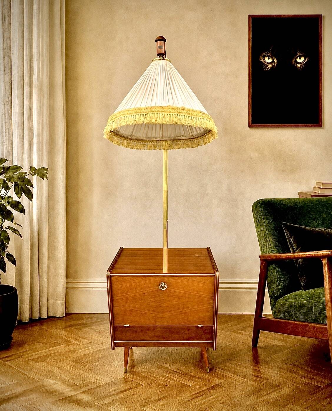 Vintage East German Cocktail Bar Cabinet & Floor Lamp