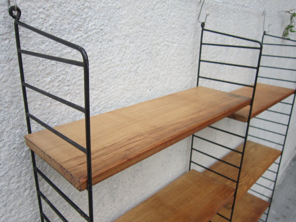 Large shelf String of the ' 60s, solid oak shelves