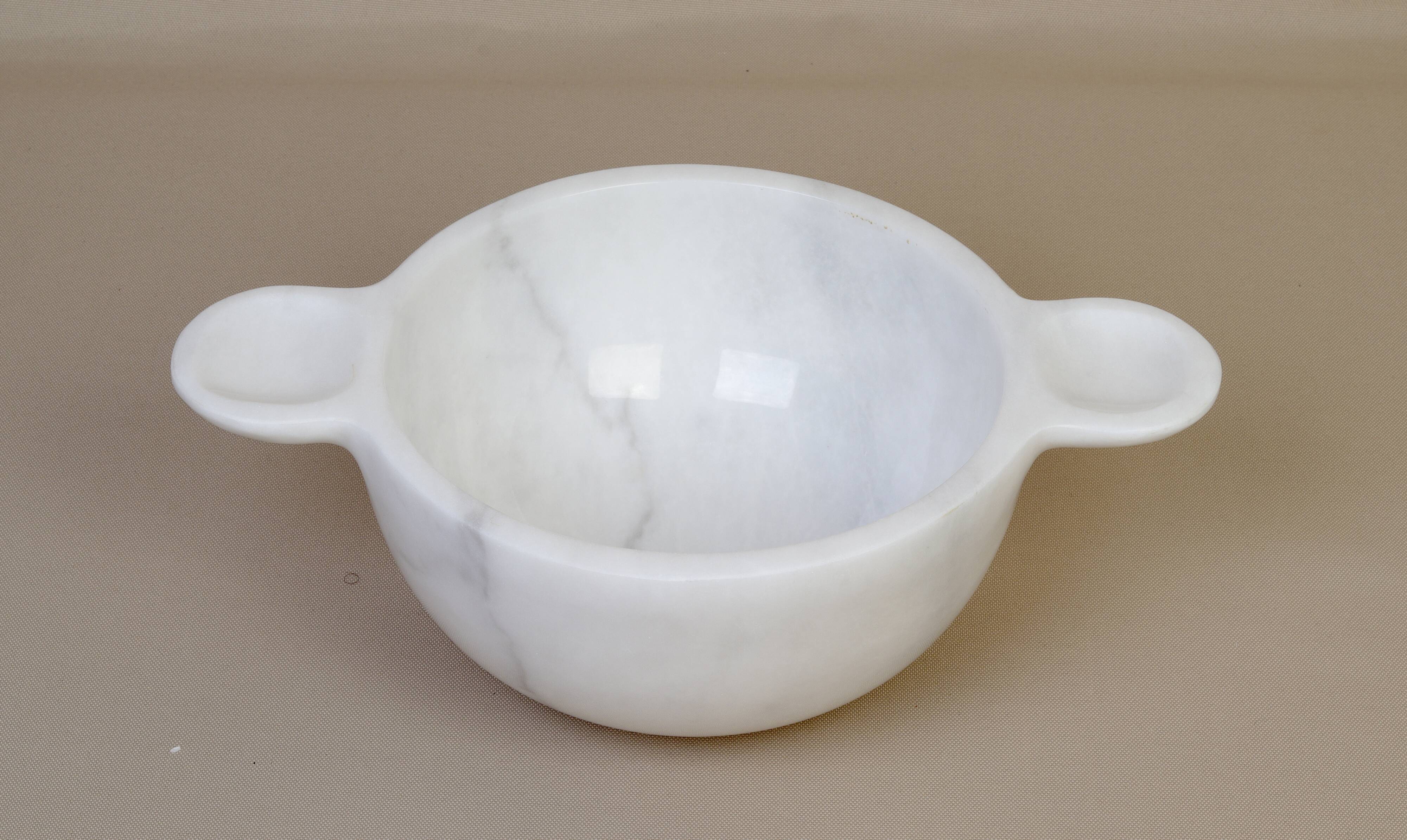 Gabriella – White Natural Marble Bowl with handles  | L 32cm W 20cm H 10cm