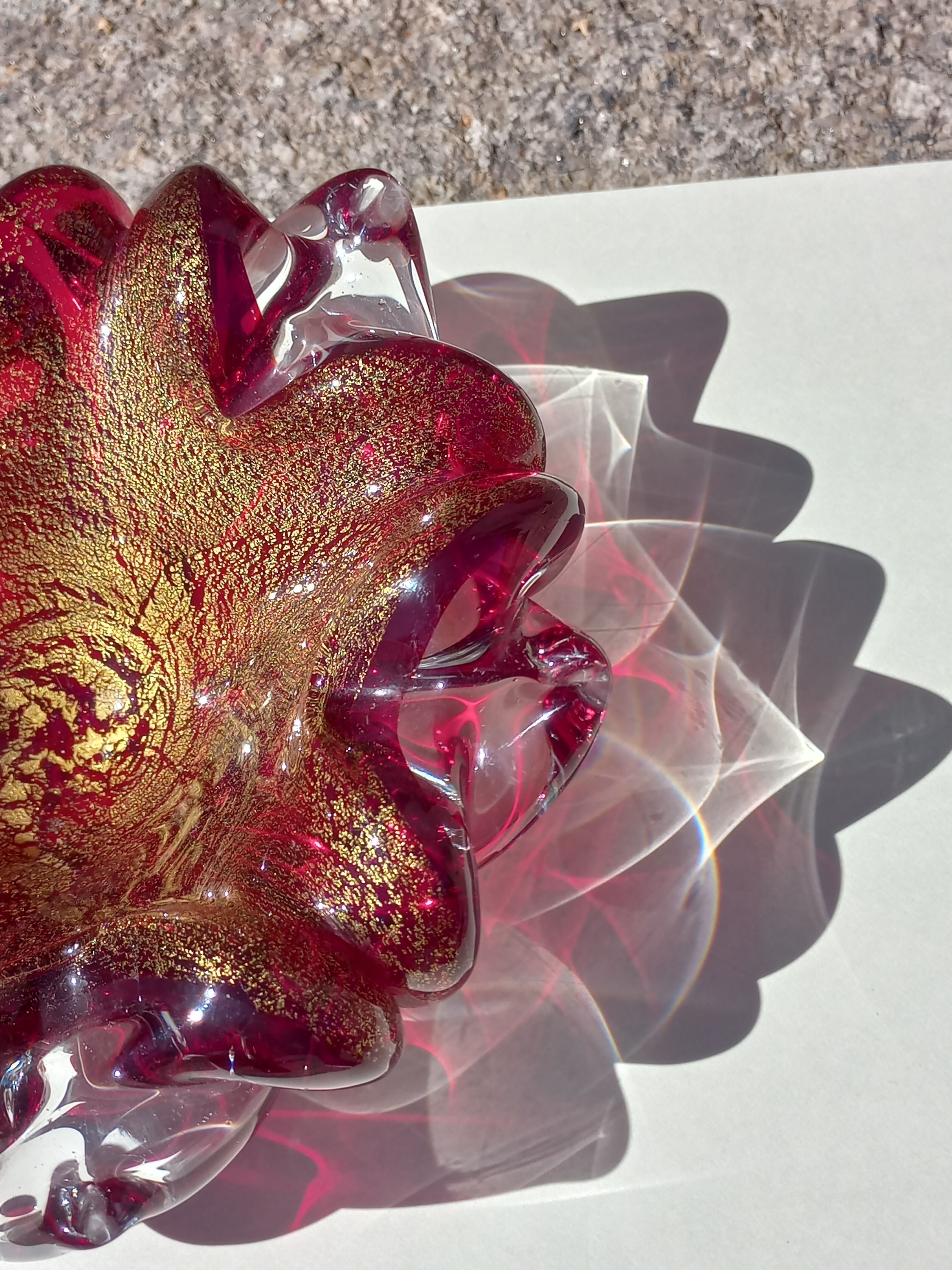 Cendrier et pilon verre et inclusions or Murano vintage