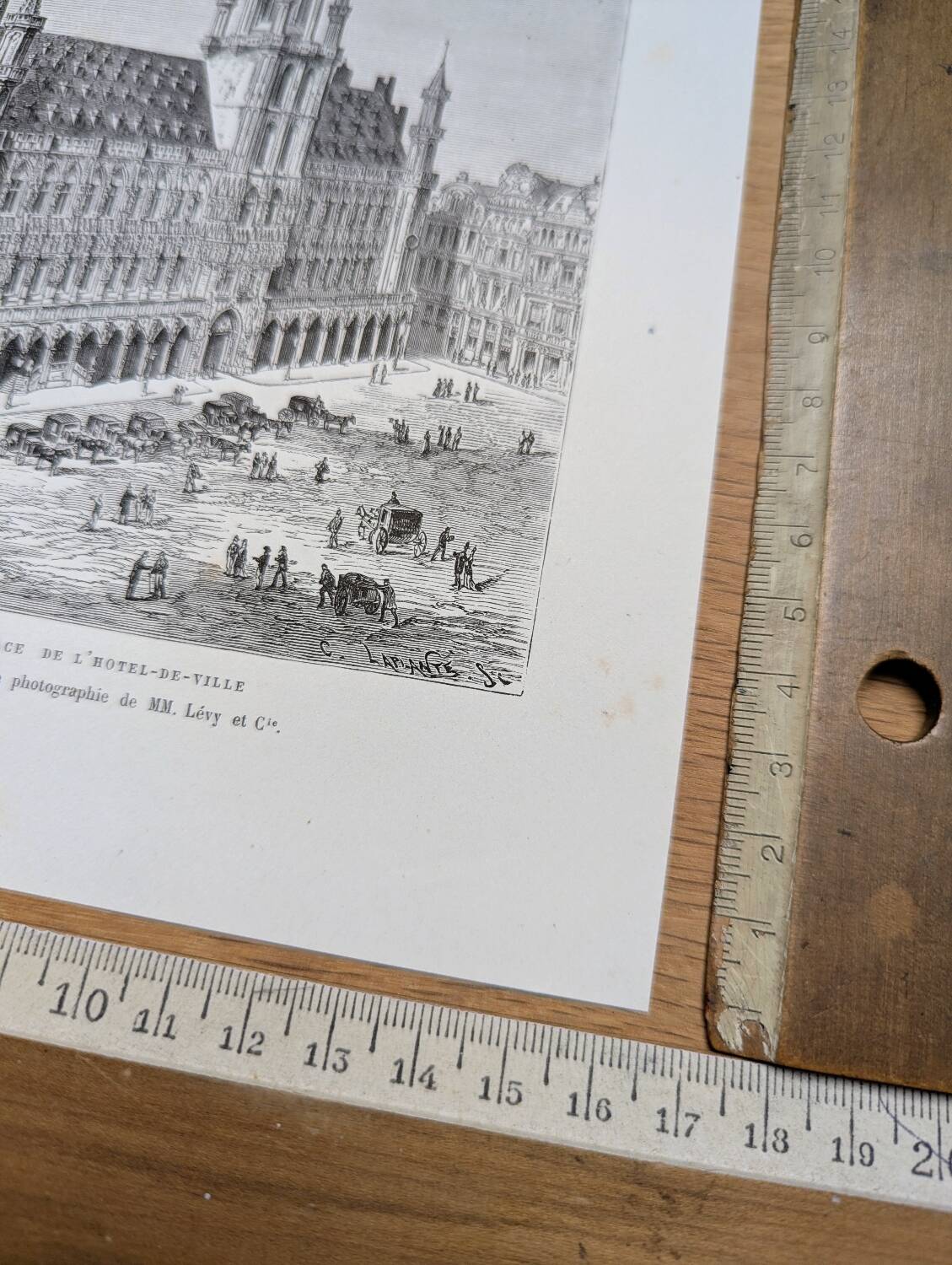 Brussels City Hall, Belgium, printed illustration from 1878.