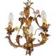 Lustre vintage italien en porcelaine roses dorées et dorées baroque rococco 1950