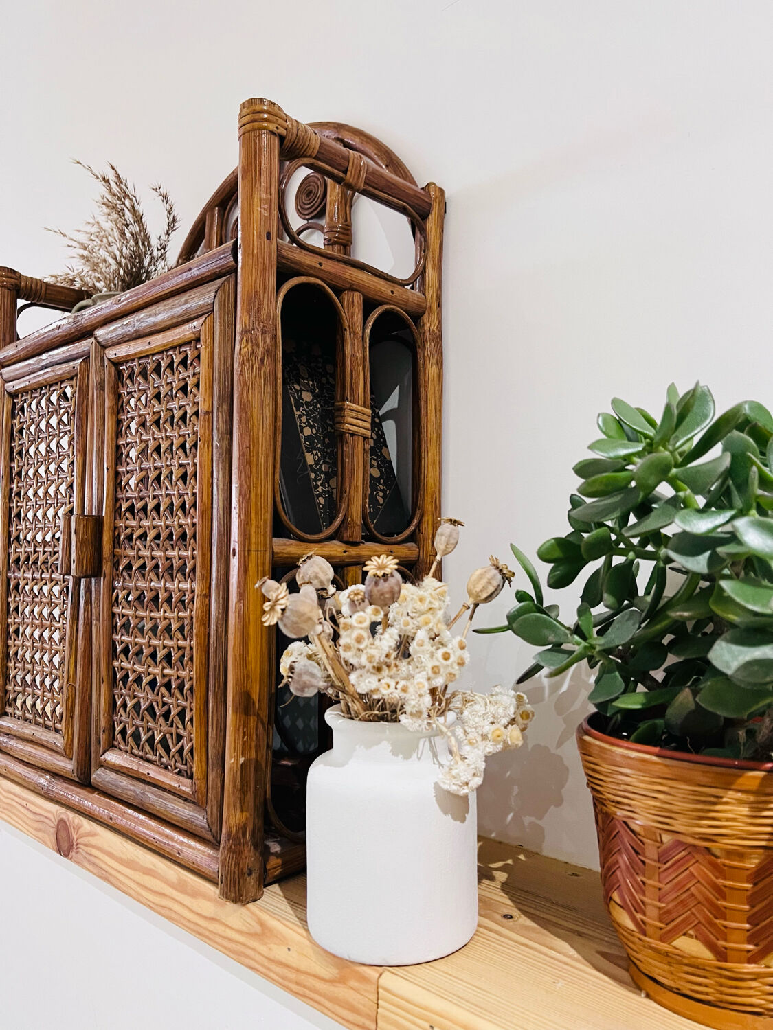 Vintage rattan wall shelf
