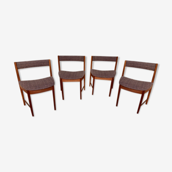 Set de 4 chaises scandinave en teck et tissus
