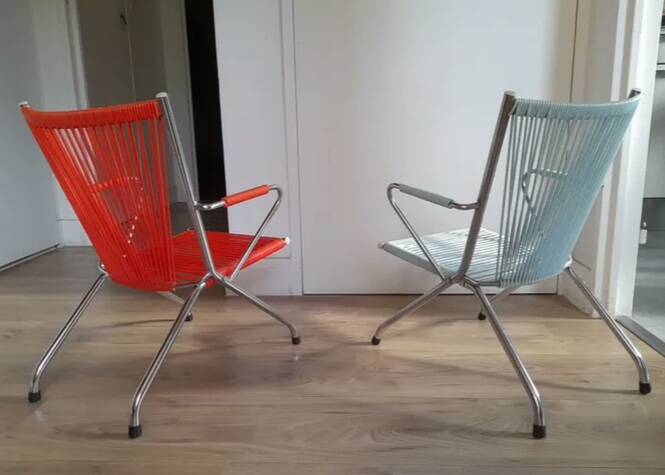 Chaises enfant " scoubidou " vintage structure métal chromé