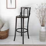 Tabouret de bar Tabouret en bois Bug brun foncé Mid Century Vintage repose-pieds en métal Bar compto