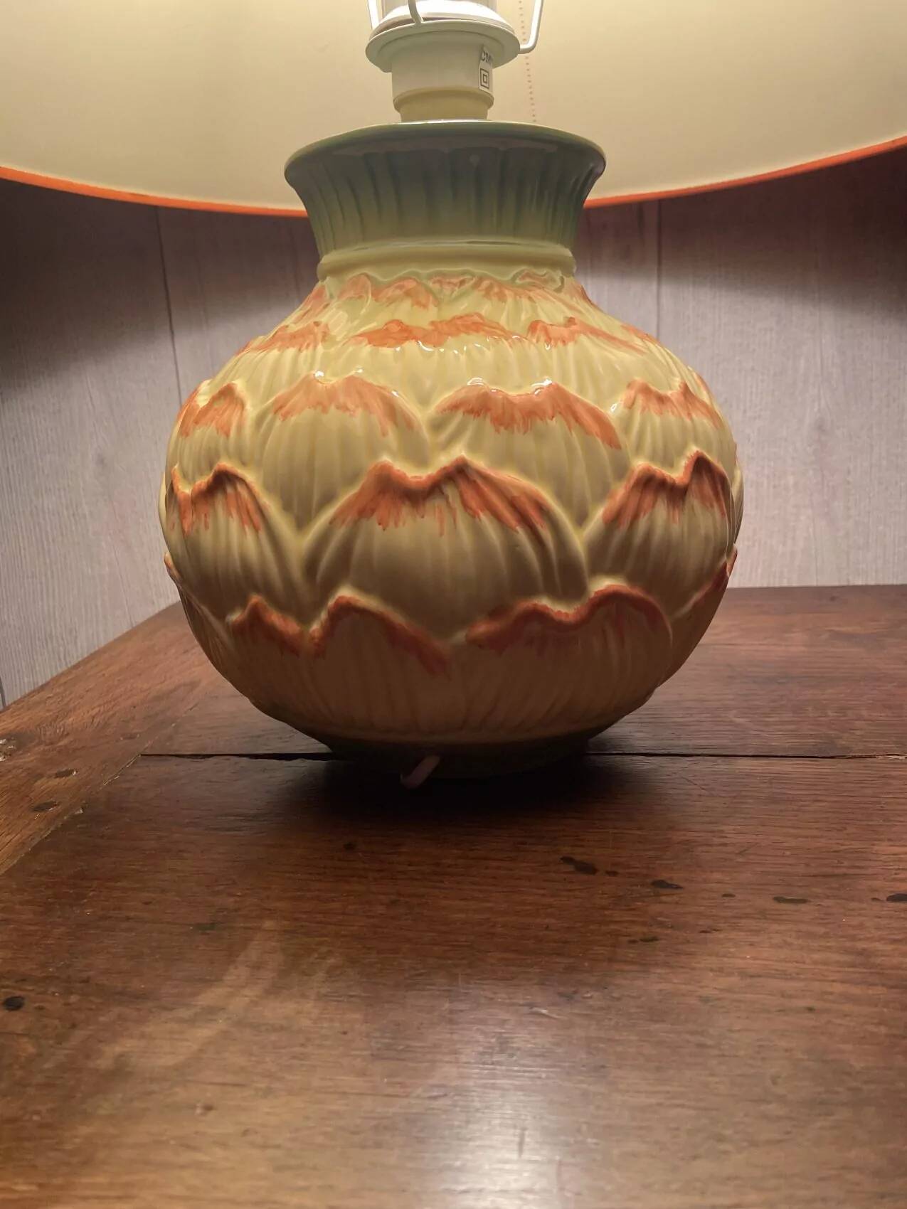 Barbotine earthenware lamp – 1980s – 20th century production