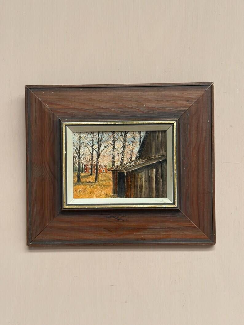 Original Swedish Oil on Canvas – "Autumn" by an Unknown Artist – Vintage and Framed – 22 × 18.5 cm