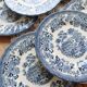 6 English dessert plates by Churchill with a romantic blue design.