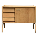 Buffet commode vintage pieds compas chêne clair 1960